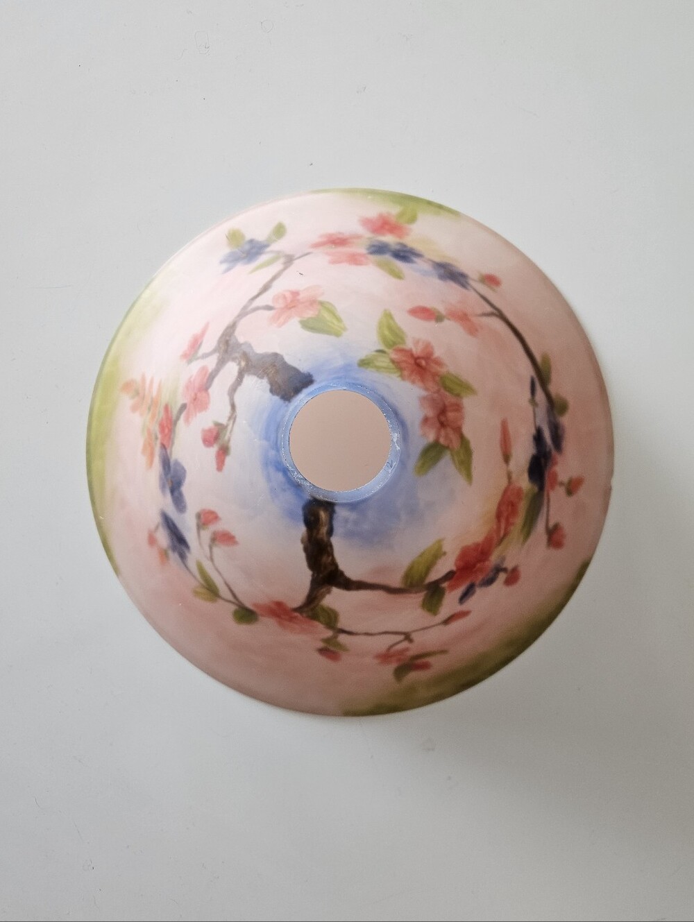 Vintage/Antique Reverse Hand Painted Floral Frosted Glass Lamp Shade/Sink - Picture 4 of 7